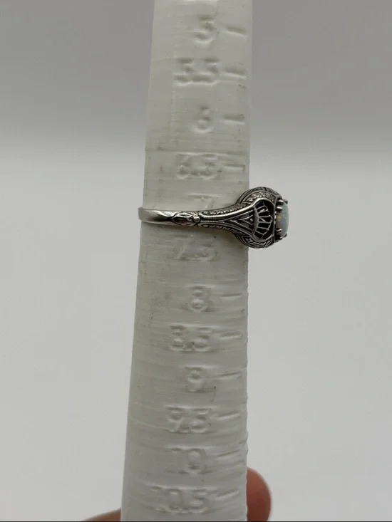 Sterling-Style White Opal Accent Ring - Vintage-Inspired Women's Jewelry - Picture 2 of 4